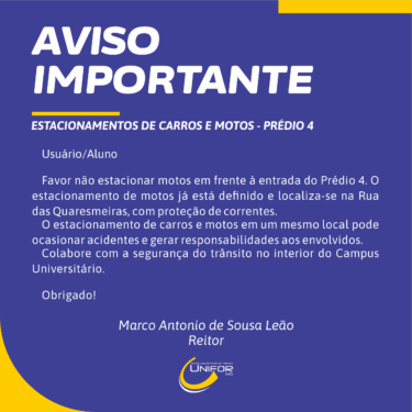 AVISO SOBRE O USO DO ESTACIONAMENTO DO PRÉDIO 4