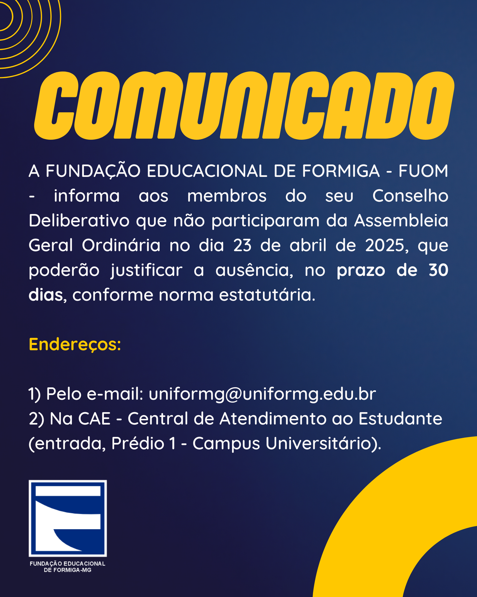 FUOM ABRE PRAZO PARA JUSTIFICATIVA DE AUSÊNCIA EM ASSEMBLEIA GERAL