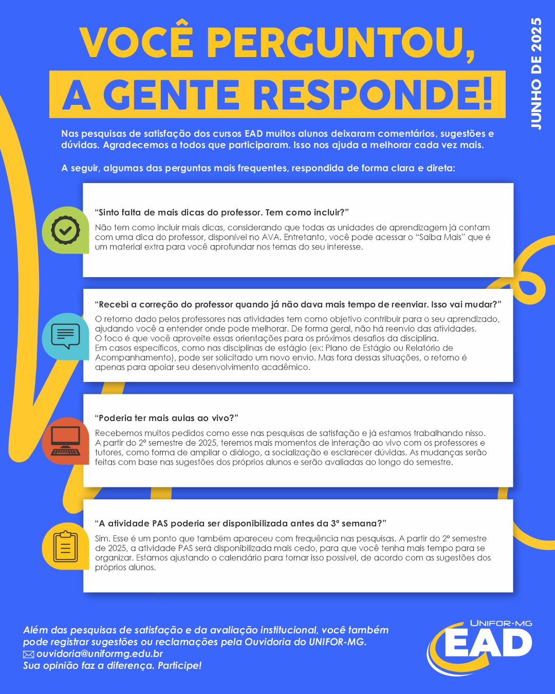 EAD DO UNIFOR-MG DIVULGA NOVO MODELO DE INFORMATIVO PARA OS ALUNOS