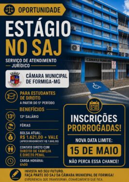 UNIFOR-MG DIVULGA ADITIVO AO PROCESSO SELETIVO DE ESTAGIÁRIOS PARA CÂMARA MUNICIPAL DE FORMIGA-MG