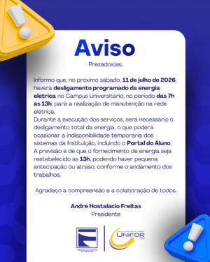 UNIFOR-MG INFORMA DESLIGAMENTO PROGRAMADO DE ENERGIA