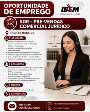 IBEM RECRUTAMENTO E SELEÇÃO DIVULGA NOVAS OPORTUNIDADES DE EMPREGO EM FORMIGA